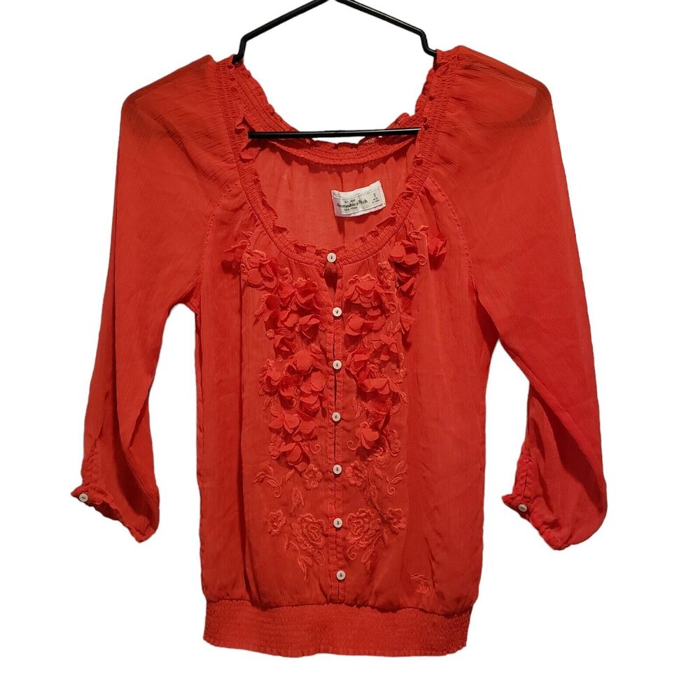 Abercrombie & Fitch Red Women's Small Long sleeve Button Up Flowered Blouse